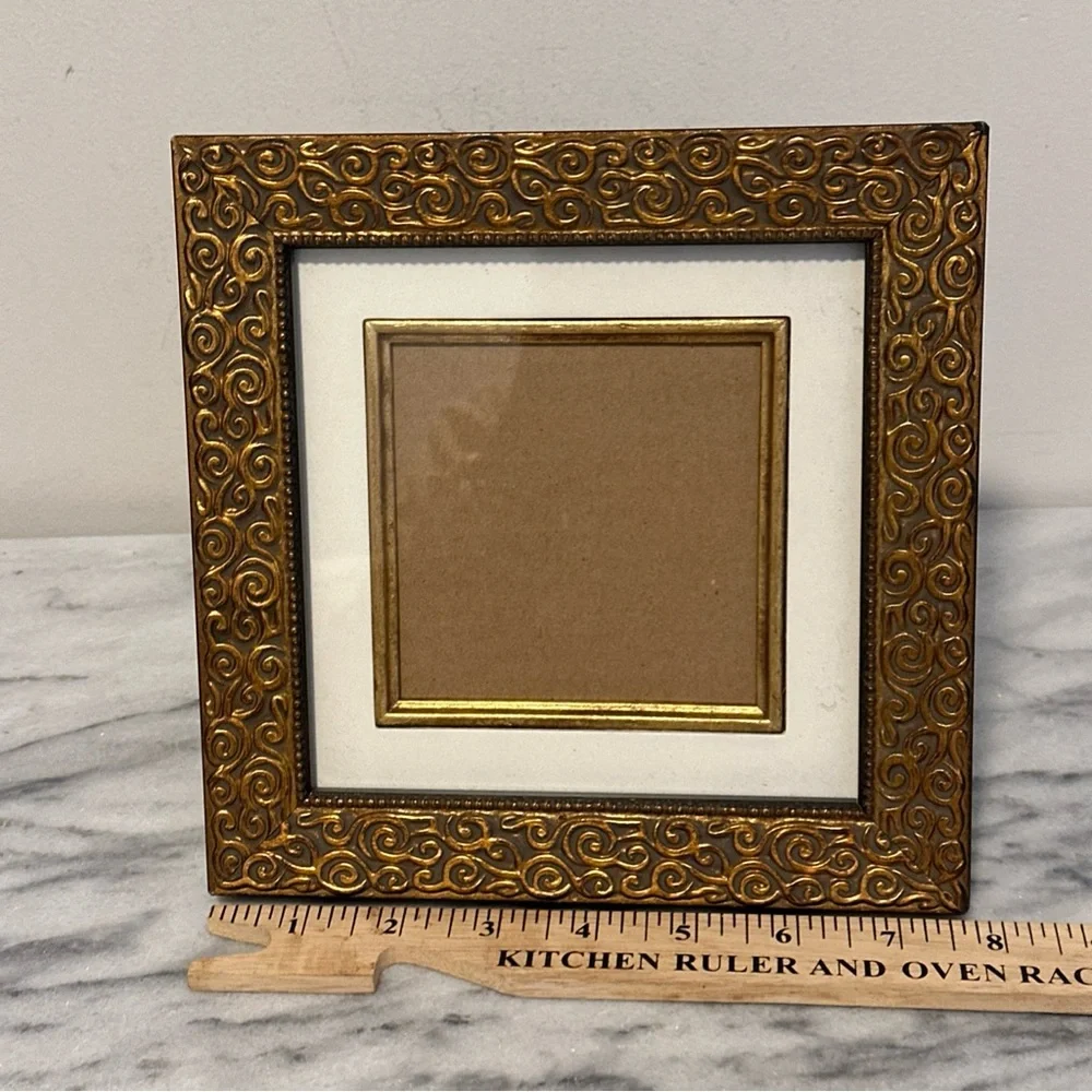 Ornate Gold Swirl Picture Frame box style fits 4x4” photo